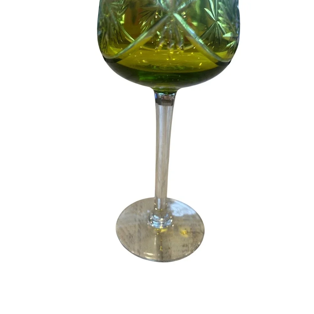 Vintage Bohemian Cut to Clear Crystal Wine Hock‎ Glasses Red Green Set of 2